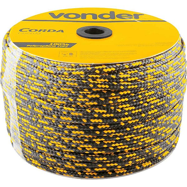 Corda multifilamento trançada 12,0mm x 140m preta e amarela em carretel VONDER