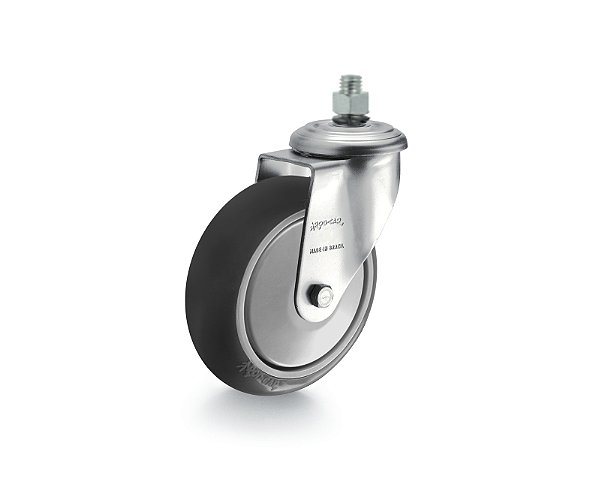 Rodízio giratório leve 4" de resina termoplástica cinza com rosca GRR 412 BPNC RODCAR