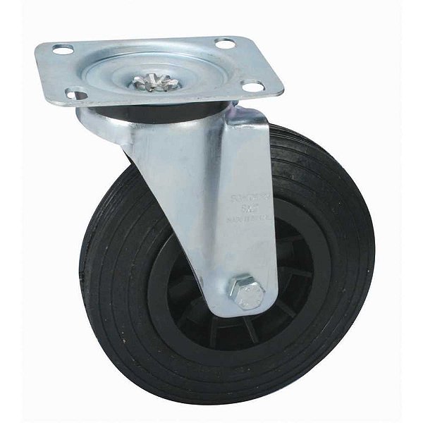 Rodízio giratório médio 8" de borracha maciça preto GSA 82 PMN SCHIOPPA