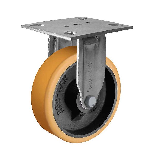 Rodízio fixo industrial leve 5" de poliuretano amarelo FIR 514 UFK RODCAR