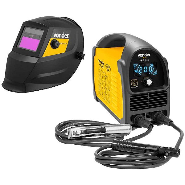 Inversor para solda com eletrodo e TIG 200 A IM 228 com máscara de escurecimento automático tonalidade 9 a 13 monofásico 127V - 220V - Seleção automática VONDER