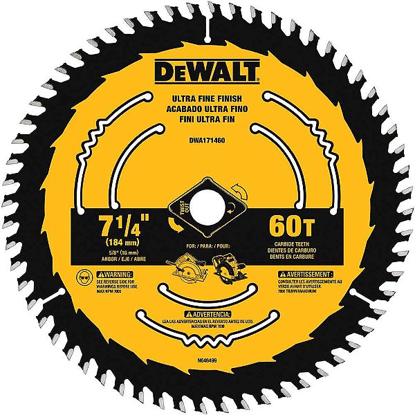 Lâmina de serra circular 7.1/4" (184 mm) x 16,0mm x 1,0mm 60 dentes de metal duro para madeira DWA171460 DEWALT