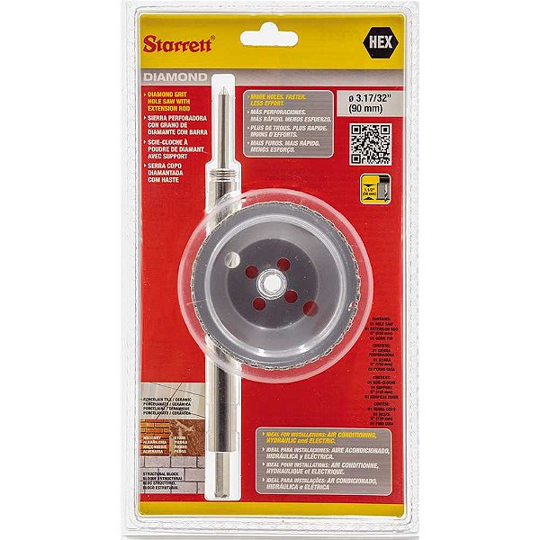 Serra copo diamantada 90mm com haste STARRETT