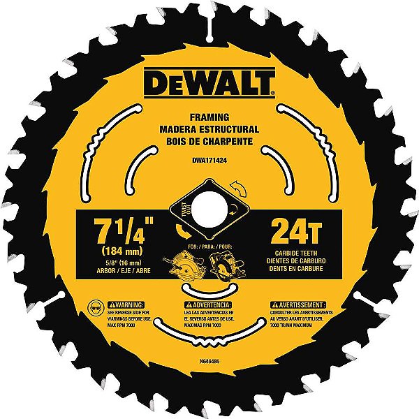 Lâmina de serra circular 7.1/4" (184 mm) x 16,0mm x 1,0mm 24 dentes de metal duro para madeira DWA171424 DEWALT
