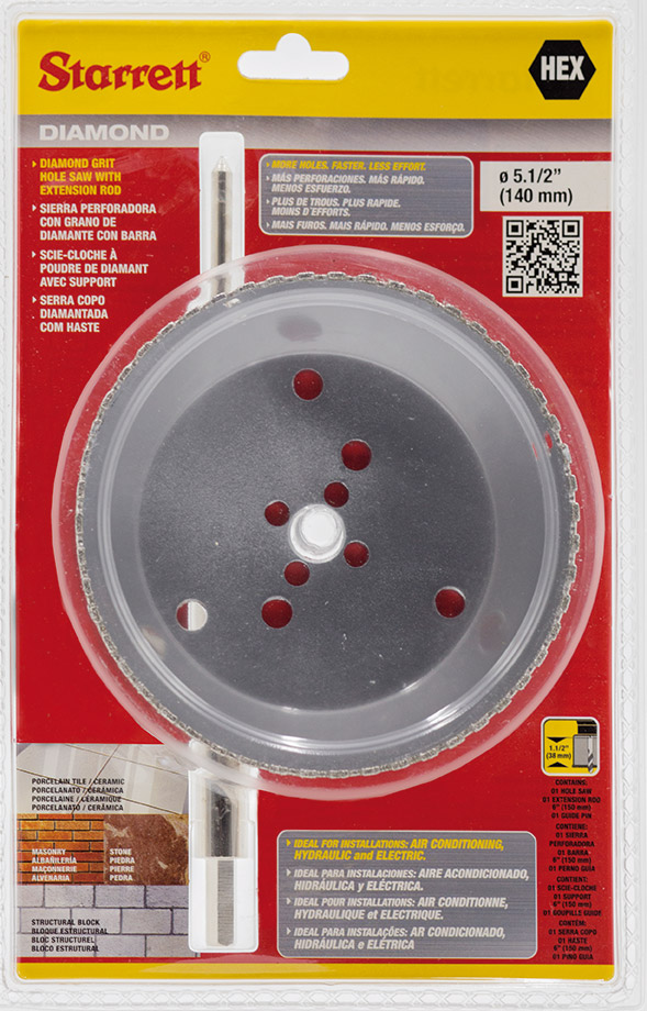 Serra copo diamantada 140mm com haste STARRETT