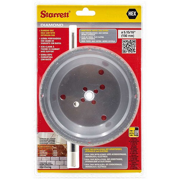 Serra copo diamantada 150mm com haste STARRETT