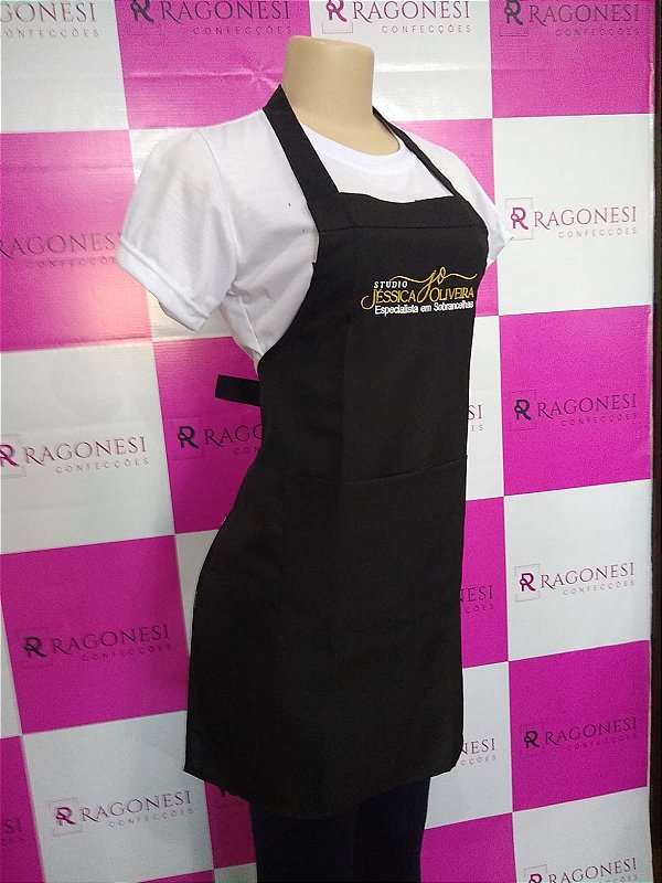 Avental frontal de gabardine, preto