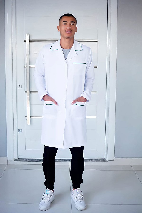 JALECO TRADICIONAL masculino branco com detalhes verde