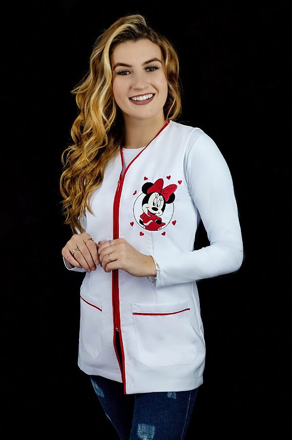 JALECO ALICE branco com detalhes vermelho (com zíper)