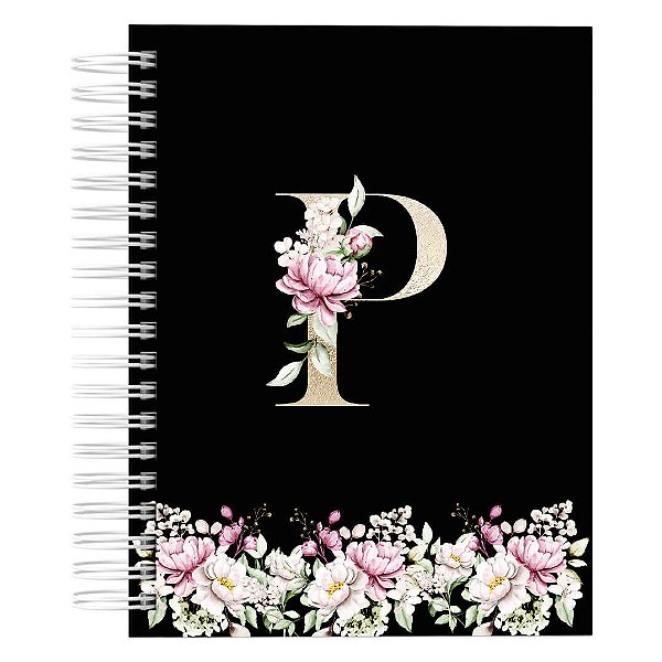 Agenda de Atendimentos : Alfabeto Floral Dourado/Preto
