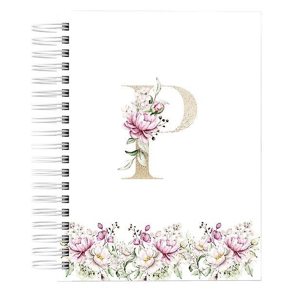Agenda Permanente : Alfabeto Floral Dourado/Branco