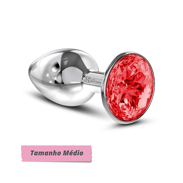 Plug Anal de Metal Cromado Médio com Joia Cores Variadas