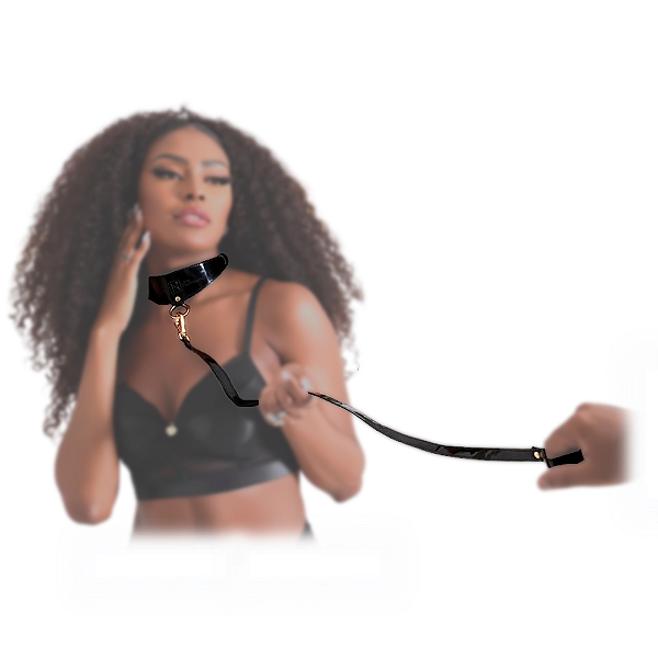 Coleira Luxury em Couro e Metal Banhado a Ouro