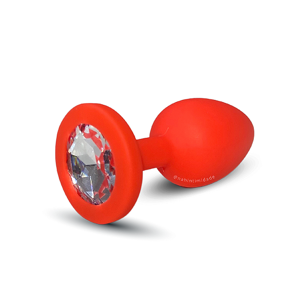 Plug Anal em Silicone Pequeno - Vermelho com Joia Transparente