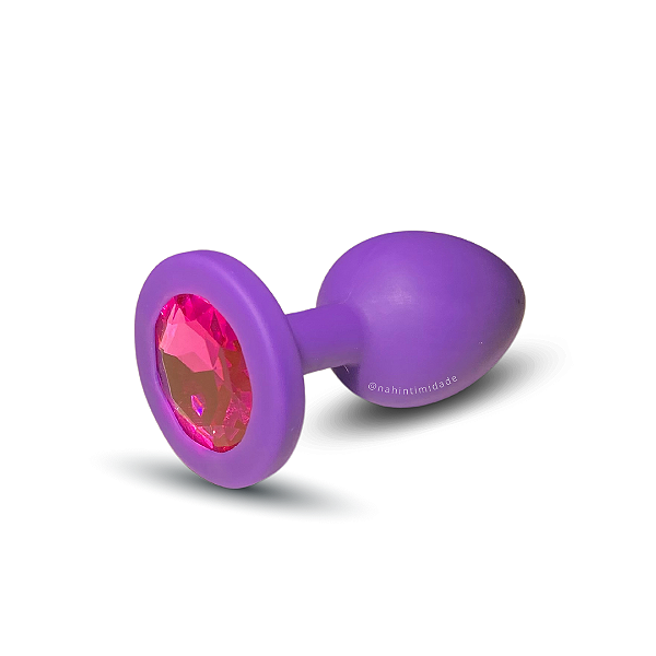 Plug Anal em Silicone Pequeno - Roxo com Joia Rosa