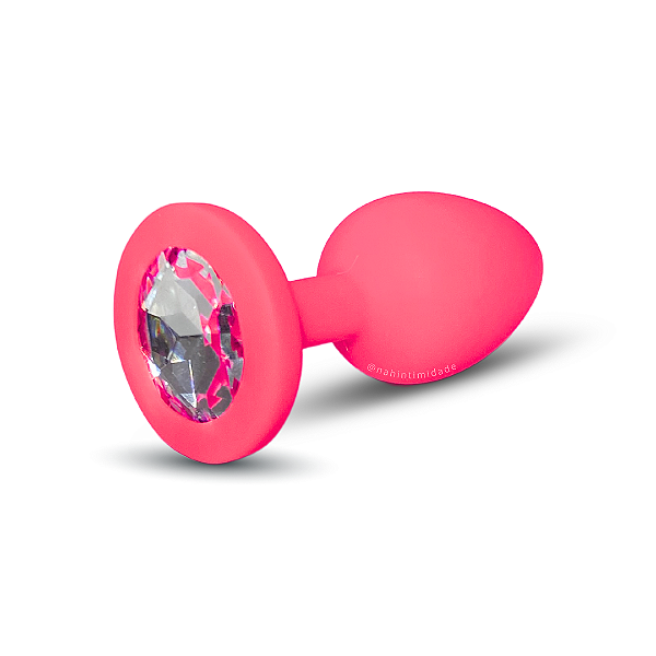 Plug Anal em Silicone Pequeno - Pink com Joia Transparente
