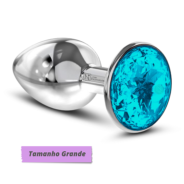 Plug Anal de Metal Cromado Grande com Joia Cores Variadas