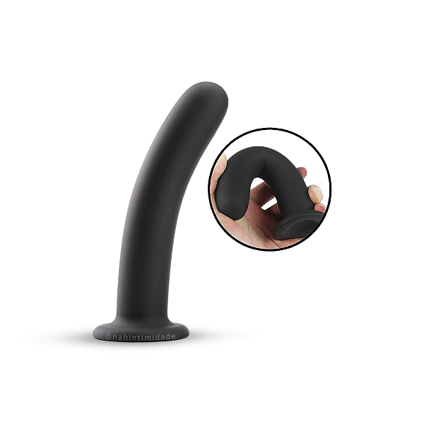 Dildo em Silicone com Ventosa e Base Fixadora para Cinta - 15x3cm - Preto