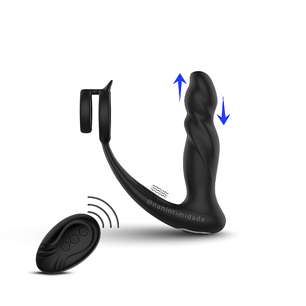 Anel Peniano com Vibrador de Próstata Com Vai e Vem e Controle Remoto Sem Fio - Recarregável