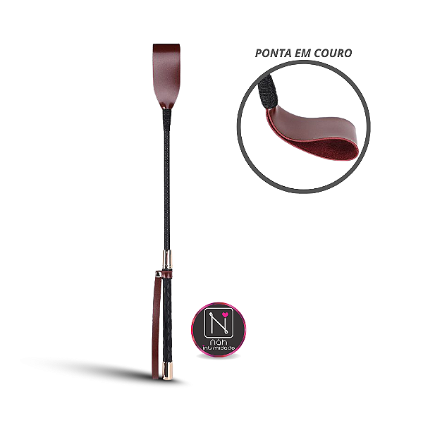 Chibata Luxo de 53cm com Alça Ponta em Couro - Preto com Vinho