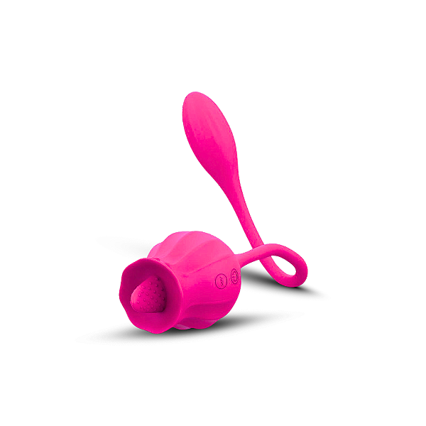 Vibrador 2 em 1 Com Língua Formato de Rosa e Bullet - Recarregável
