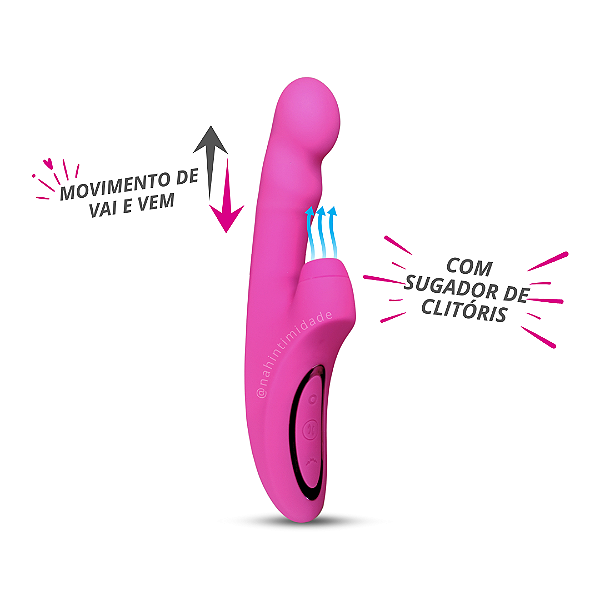 Mozão - Vibrador de Ponto G Vai e Vem com Sugador de Clitóris em Slicone