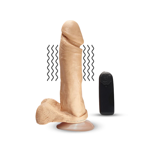 Pênis Realístico com Escroto, Ventosa e Vibro - 19,5x4cm - Bege