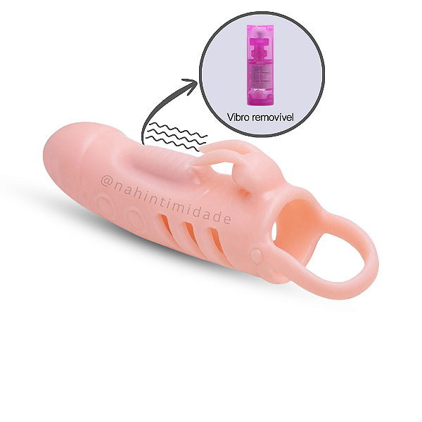 Capa Peniana de Aumento com Anel para Escroto, Estimulador de Clitóris Coelhinho e Vibração - Sloane - 14,5X4cm