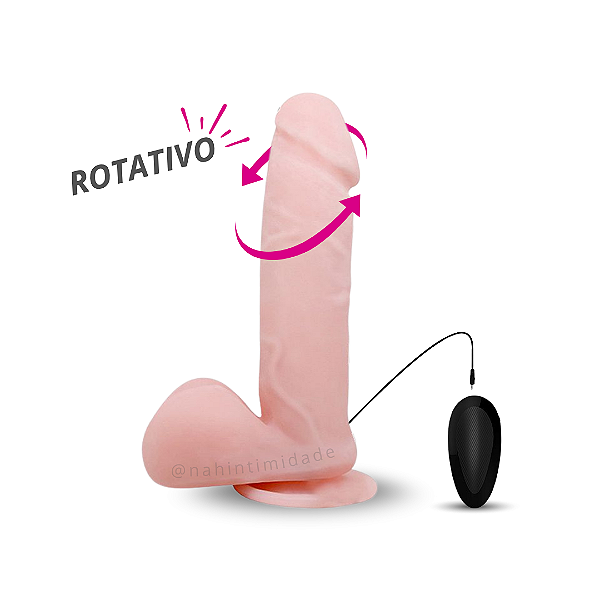 Pênis Realístico com Vibração e Rotação Oliver - À Pilhas - 19,5x4,5cm