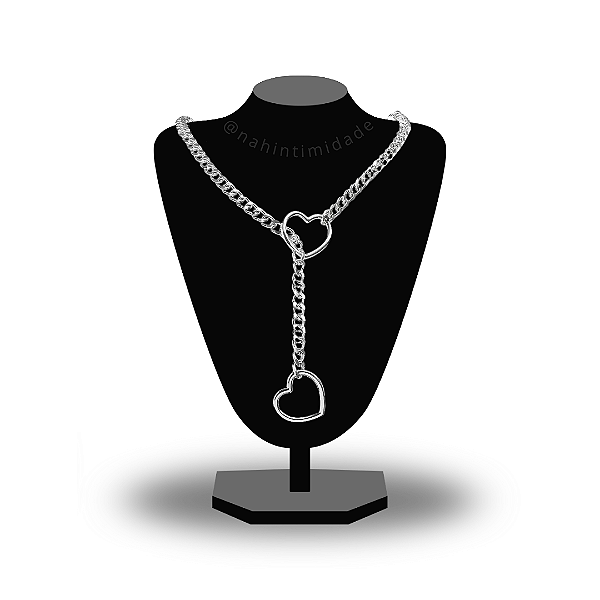 Coleira Fetiche - Corrente com Dois Corações na Ponta - Lançamento