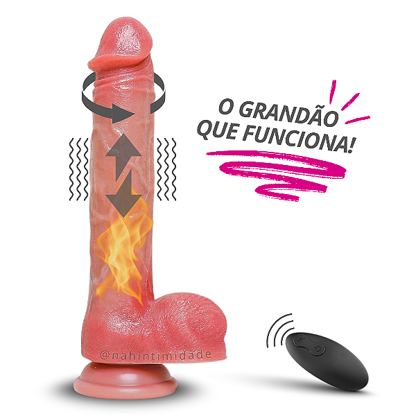 Pênis Ultra Realístico com Vibração, Rotação e Vai e Vem - 28,5x4,8cm - Bege - Recarregável