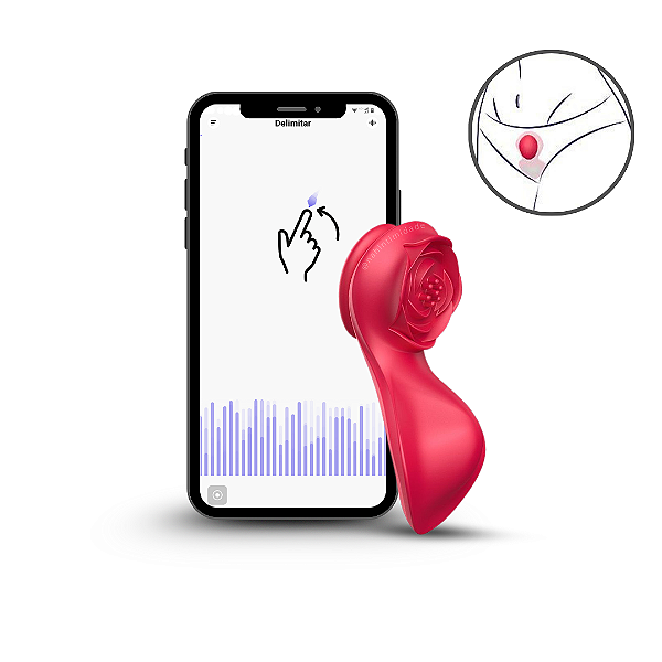 Vibrador de Calcinha Formato de Rosa com Aplicativo - Recarregável - Vermelho