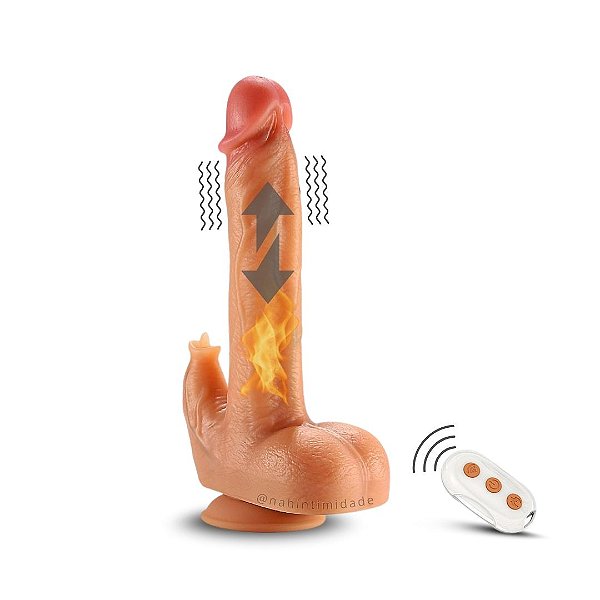 Pênis Ultra Realístico com Vibração, Rotação e Vai e Vem e Estimulador de Clitóris - 23x4cm - Bege - Recarregável
