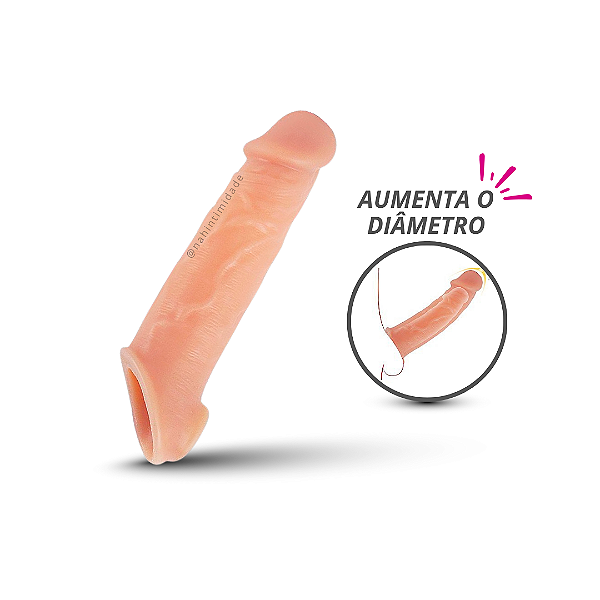 Capa Peniana Expansora Ultra Realística em Silicone com Anel para Escroto - 21x4cm - Bege