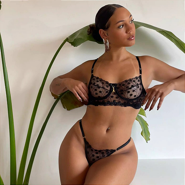 Conjunto Rayane Tule e Renda - Preto