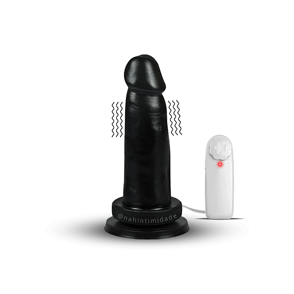 Pênis Realístico com Ventosa e Vibro - 13,5x3,5cm - Preto