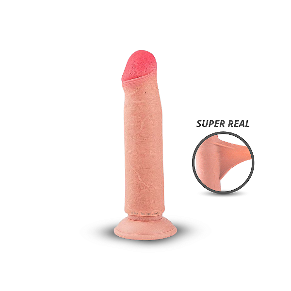 Pênis Ultra Realístico Dupla Camada de Pele e Ventosa - 17x4cm - Bege