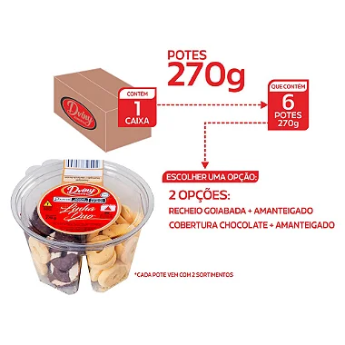 Caixa Biscoitos Amanteigados Duo Sabores Tradicional C/6 Potes Misto 270g - Dviny