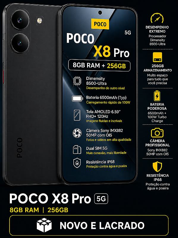 Celular Xiaomi Poco X8 Pro 8gb Ram 256gb Rom Dual Sim 6.59 Amoled Dimensity 8500 Ultra Black