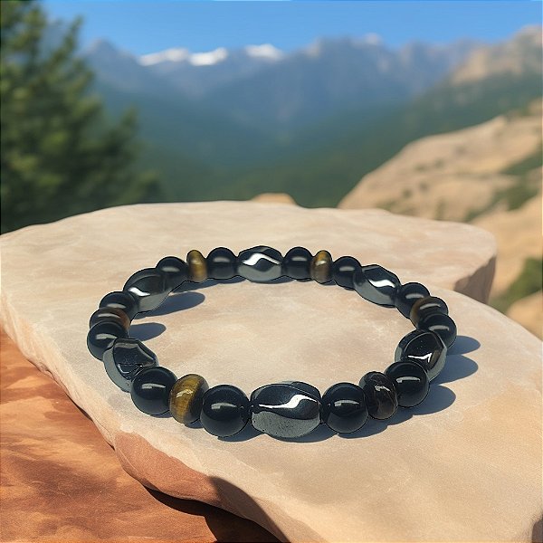 Pulseira Olho de Tigre, Hematita, Turmalina