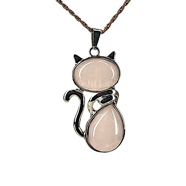 Pingente Gatinho Quartzo Rosa