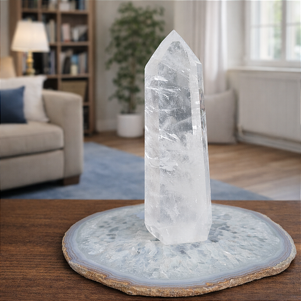 Ponta Cristal Quartzo Transpatente com Arco-Íris