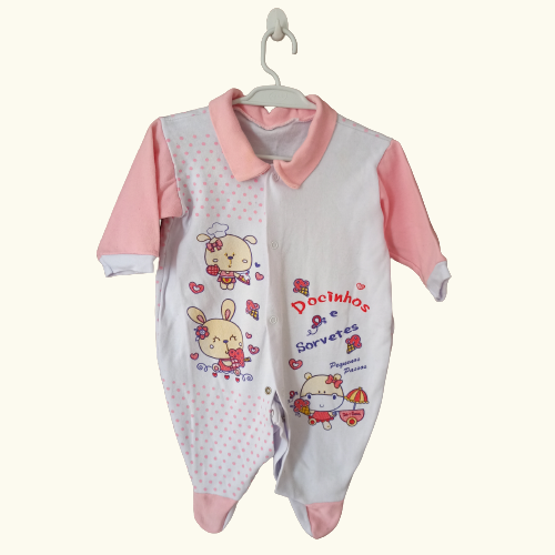 Macacão algodão Rosa e Branco