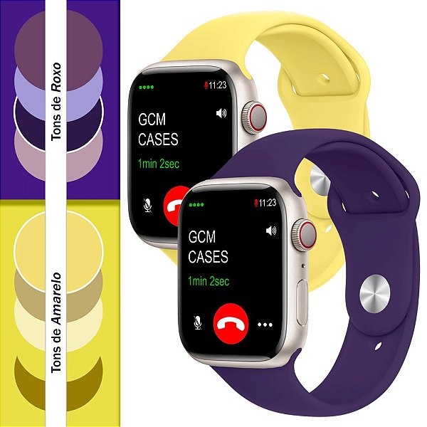 Pulseira Sport Apple Watch em Silicone Premium Tons de Roxo e Amarelo