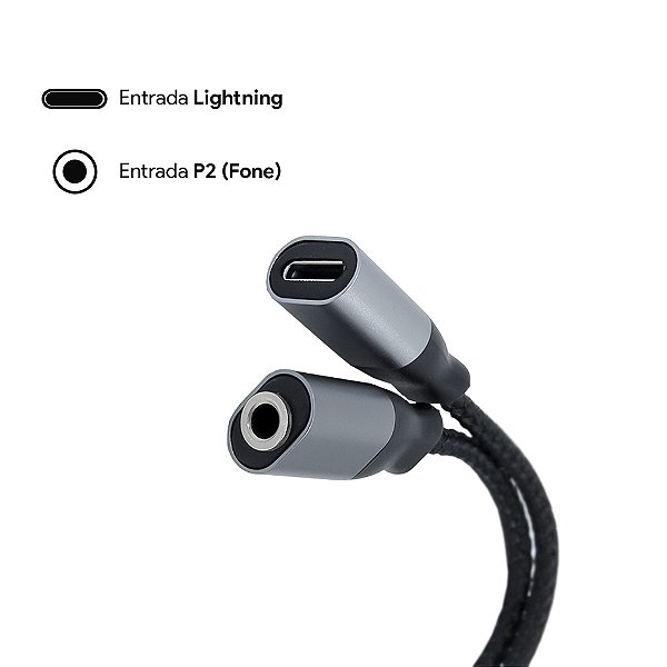 Cabo Adaptador Lightning para P2 Fone + Lightning Conector Simultâneo de Fones e Carregador