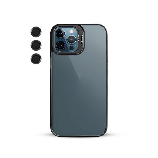 Capinha iPhone 12 Pro Max Acrílico com Suporte e Protetor De Lente