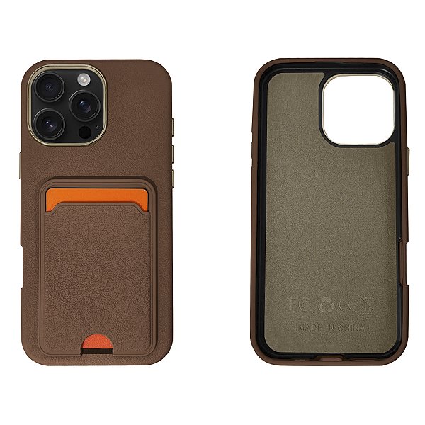 Capinha Textura Couro Porta Cartão para iPhone 16 Pro Max