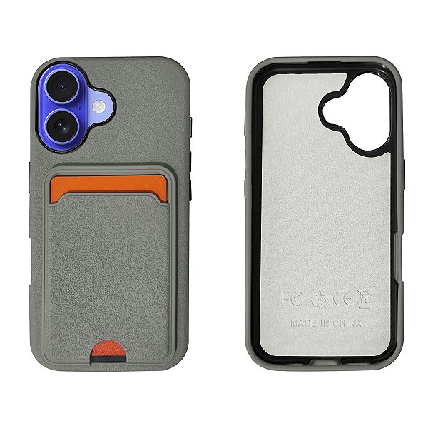 Capinha Textura Couro Porta Cartão para iPhone 16 Premium