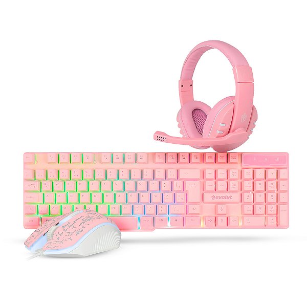 Kit Starter Gamer Combo EG-53 Rosa Evolut RGB Rainbow