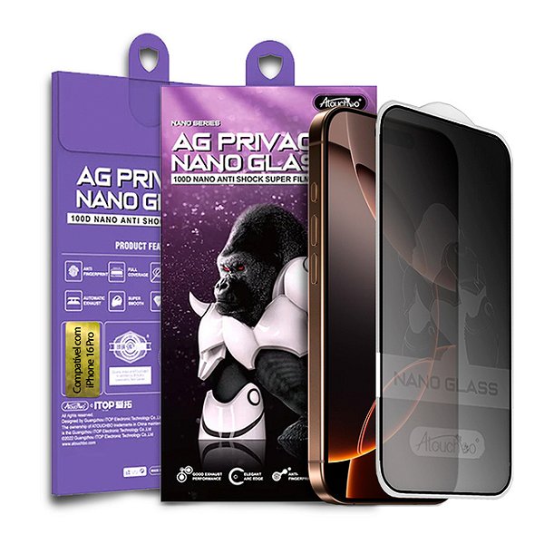 Pelicula para iPhone 16 Pro Atouchbo Nano Series Priva Fosca